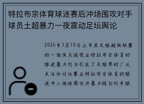 特拉布宗体育球迷赛后冲场围攻对手球员土超暴力一夜震动足坛舆论